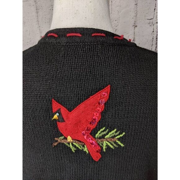 White Stag Vintage Christmas Cardinal EmbroideredIs Black Cardigan Sweater Women - Picture 4 of 7